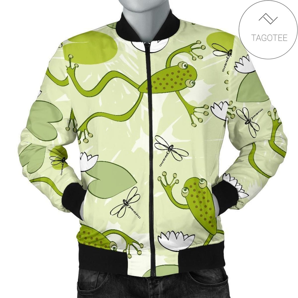 Cute Frog Dragonfly Pattern 3d Printed Unisex Bomber Jacket