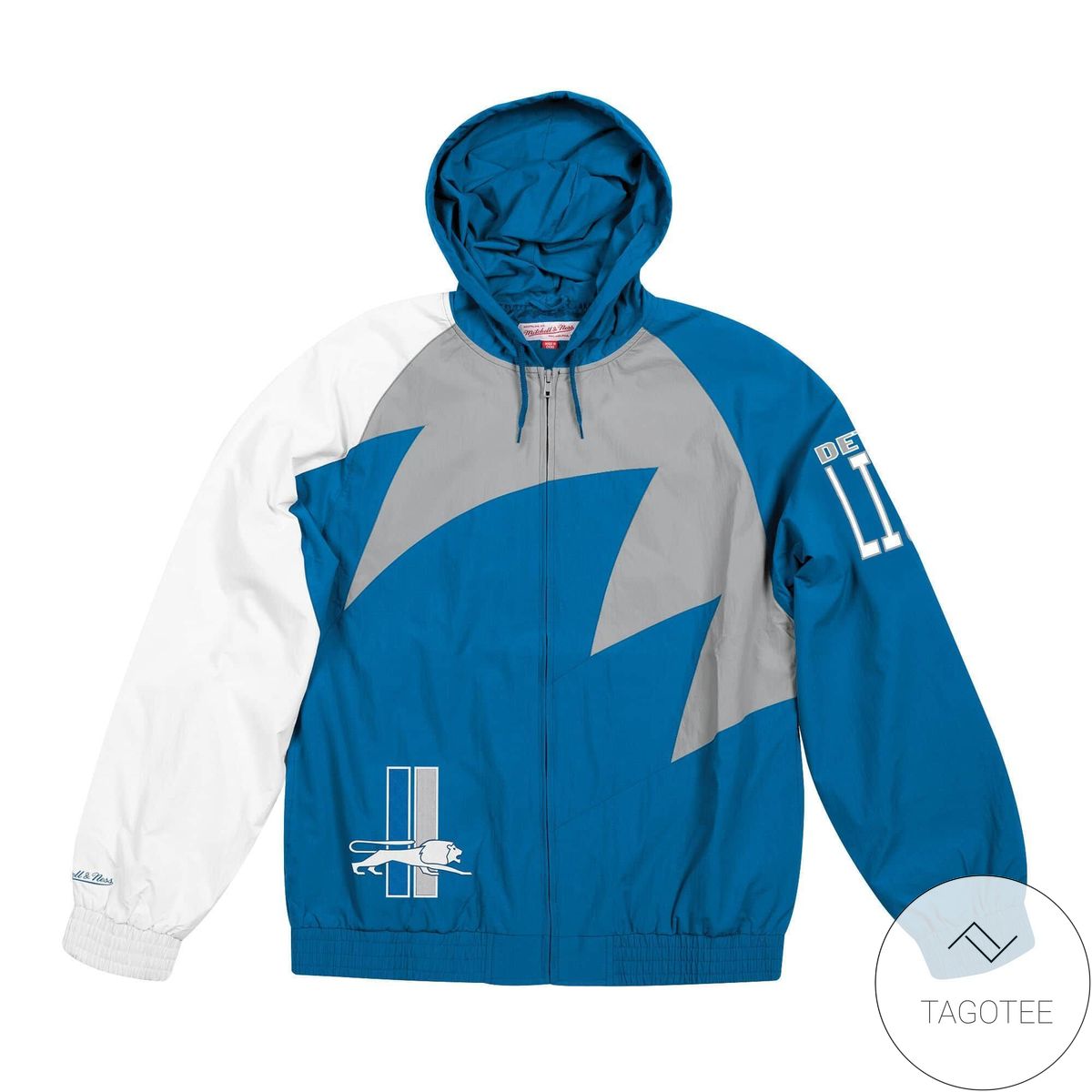 Detroit Lions Logo Team Nfl The National Football League Shark Tooth Blue Overprint Full Zipper Bomber Jacket Jacket