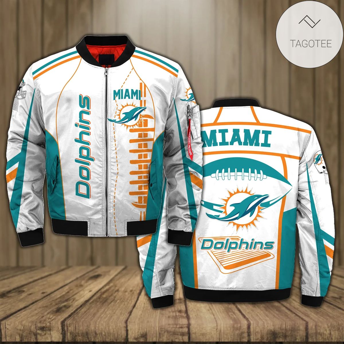 Miami Dolphins White 3d Printed Unisex Bomber Jacket