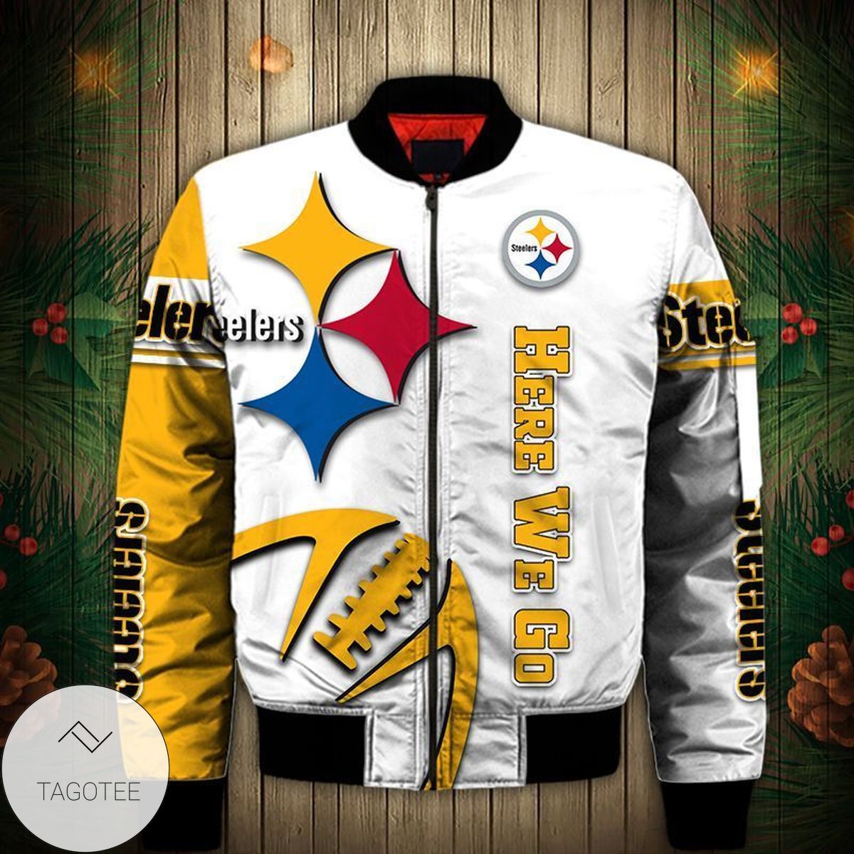 Pittsburgh Steelers White 3d Printed Unisex Bomber Jacket