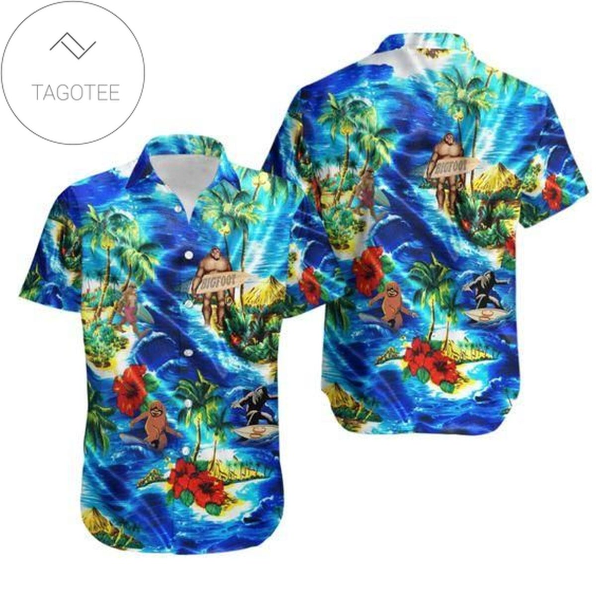 2022 Authentic Hawaiian Shirts Bigfoot Surfing Hibiscus