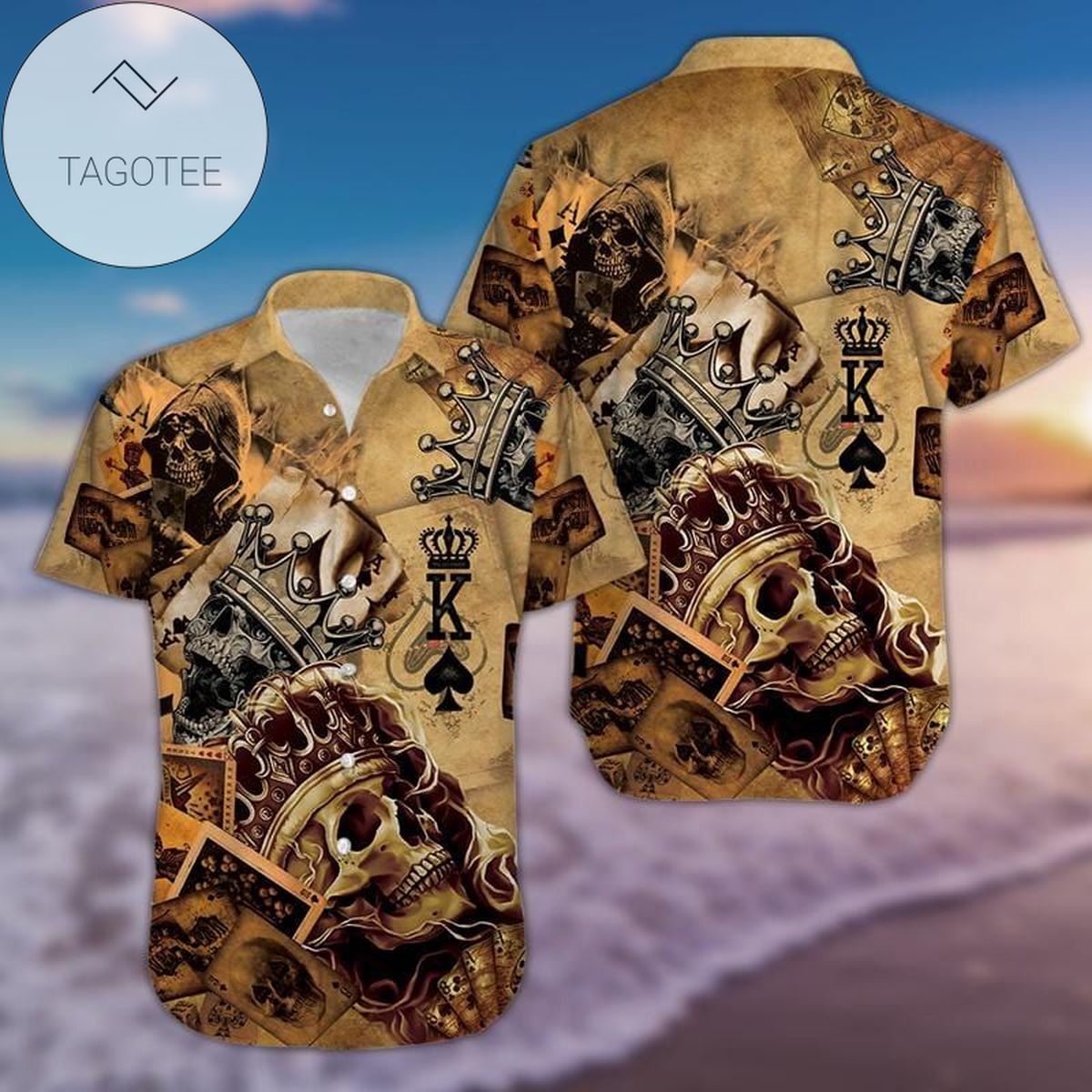 2022 Authentic Hawaiian Shirts Crown King Poker Skull #20321h