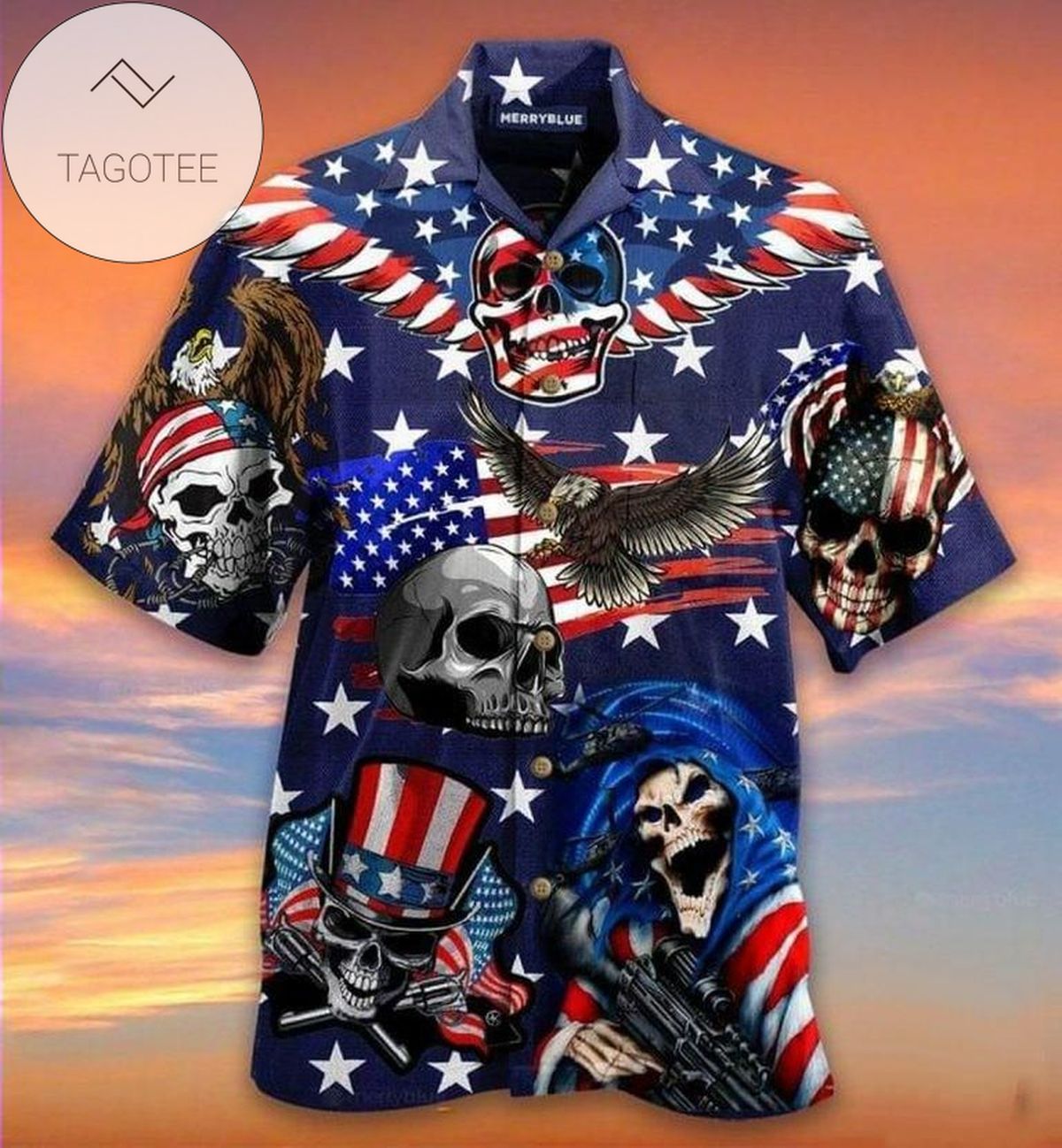 2022 Authentic Hawaiian Shirts Eagle Patriotic Skull
