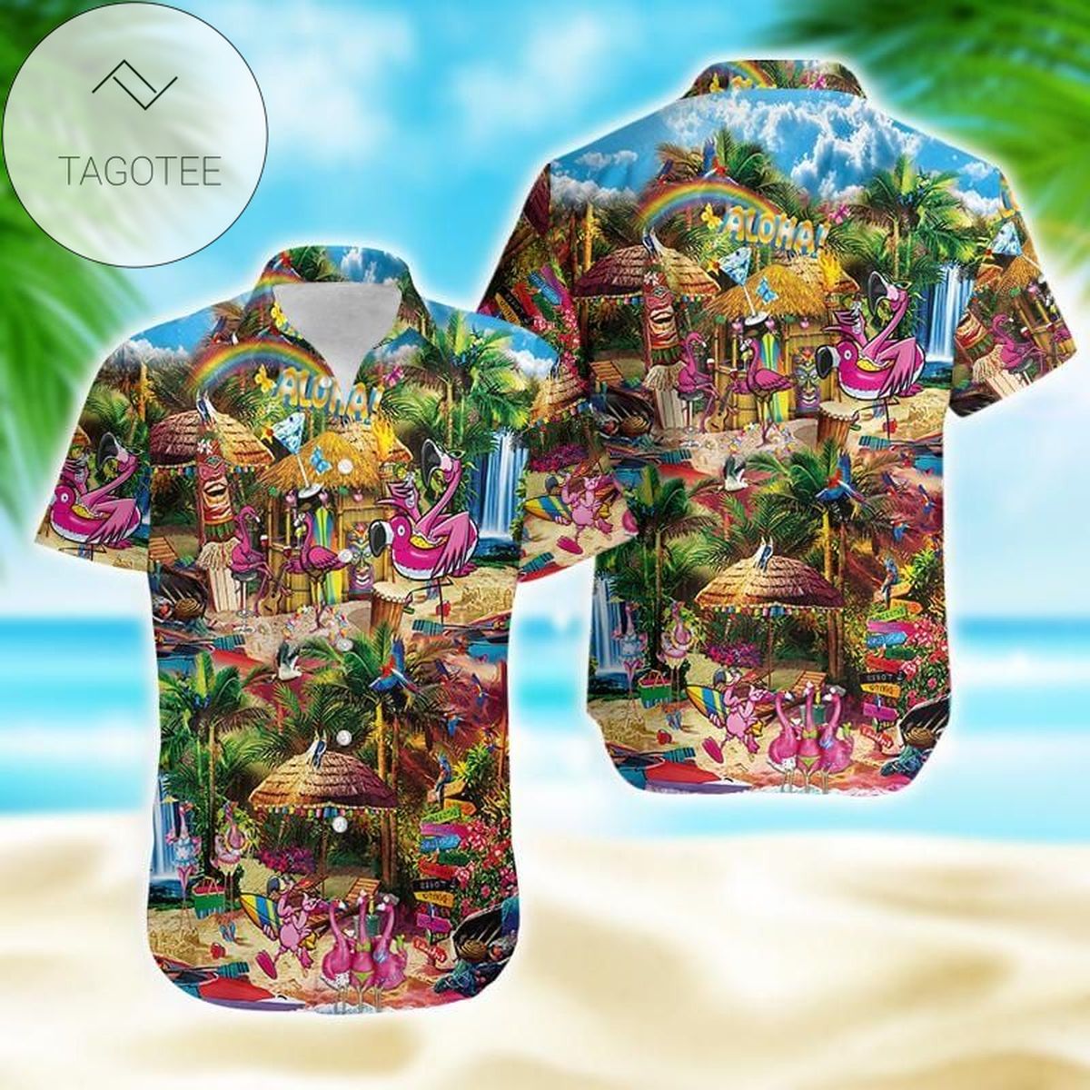 2022 Authentic Hawaiian Shirts Flamingo At Tiki Bar Tropical #2904dh