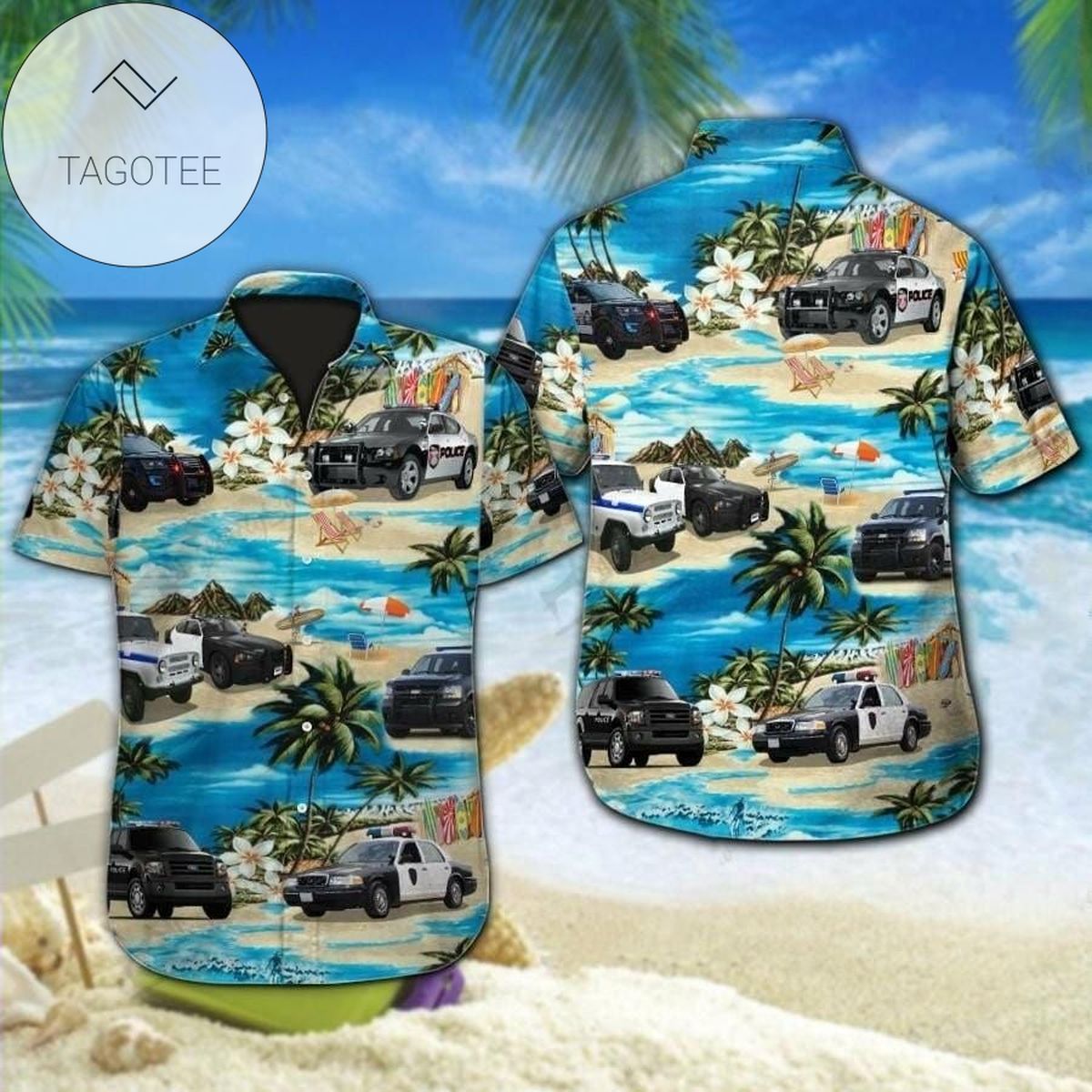 2022 Authentic Hawaiian Shirts Police Cars Tropical