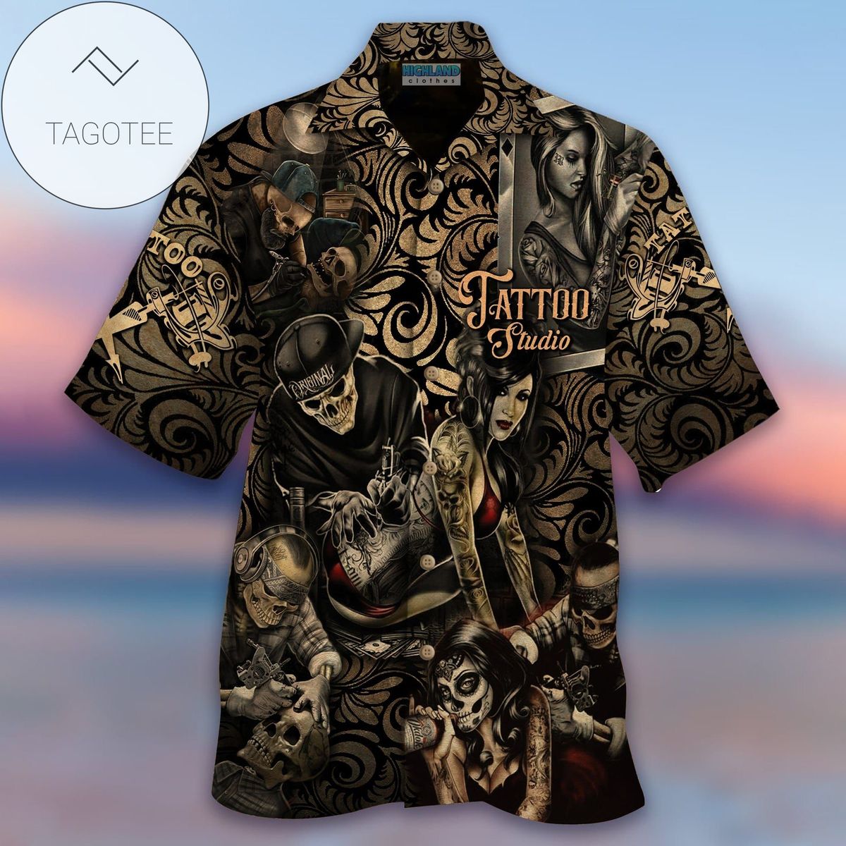 Amazing Tattoo Studio Brown Black Unisex Hawaiian Shirts