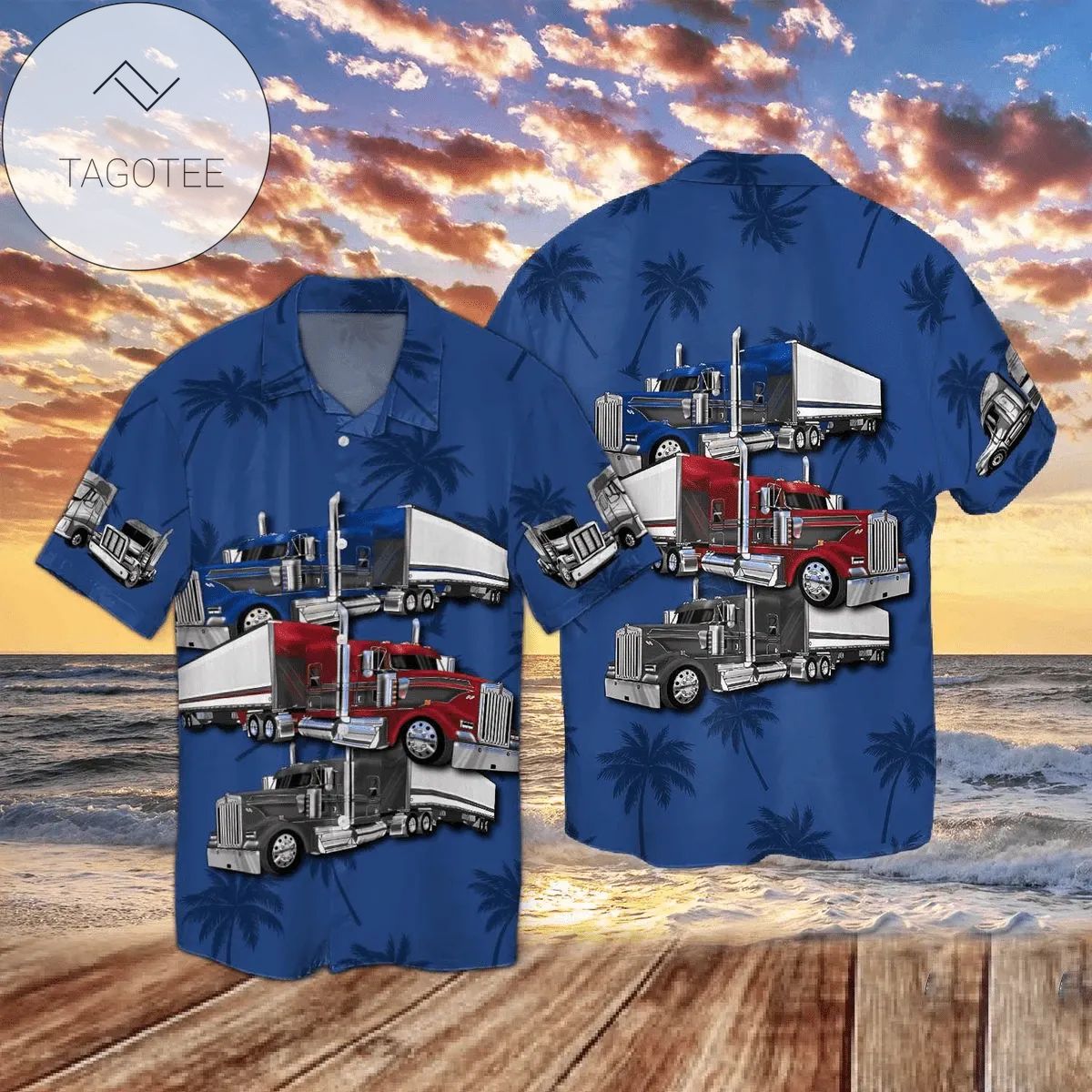 Amazing Truck Navy Pattern Hawaiian Shirts #dh