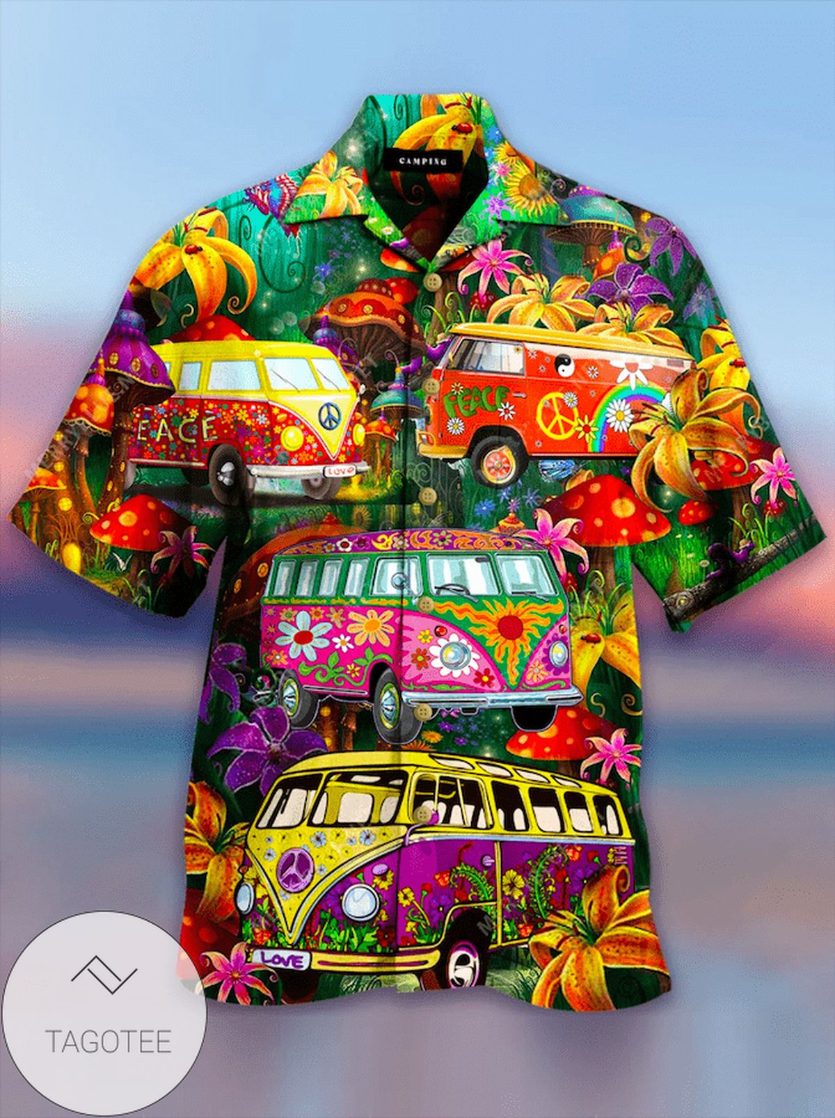 Awesome Happy Hippie Camping Van Hawaiian Aloha Shirts