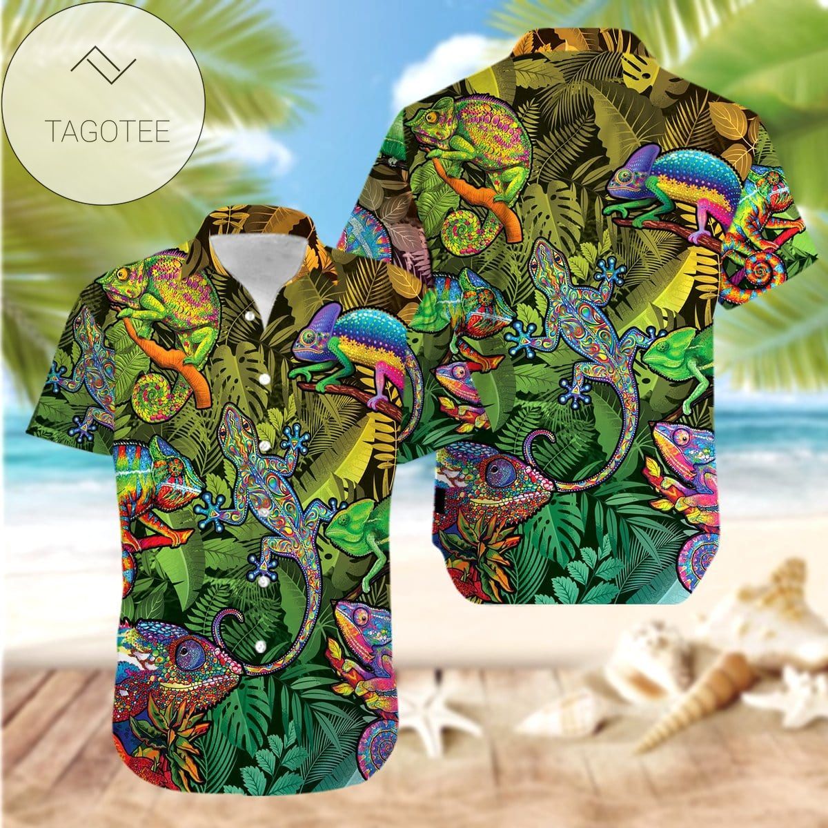 Colorful Lizard Green Tropical Unisex Hawaiian Shirts