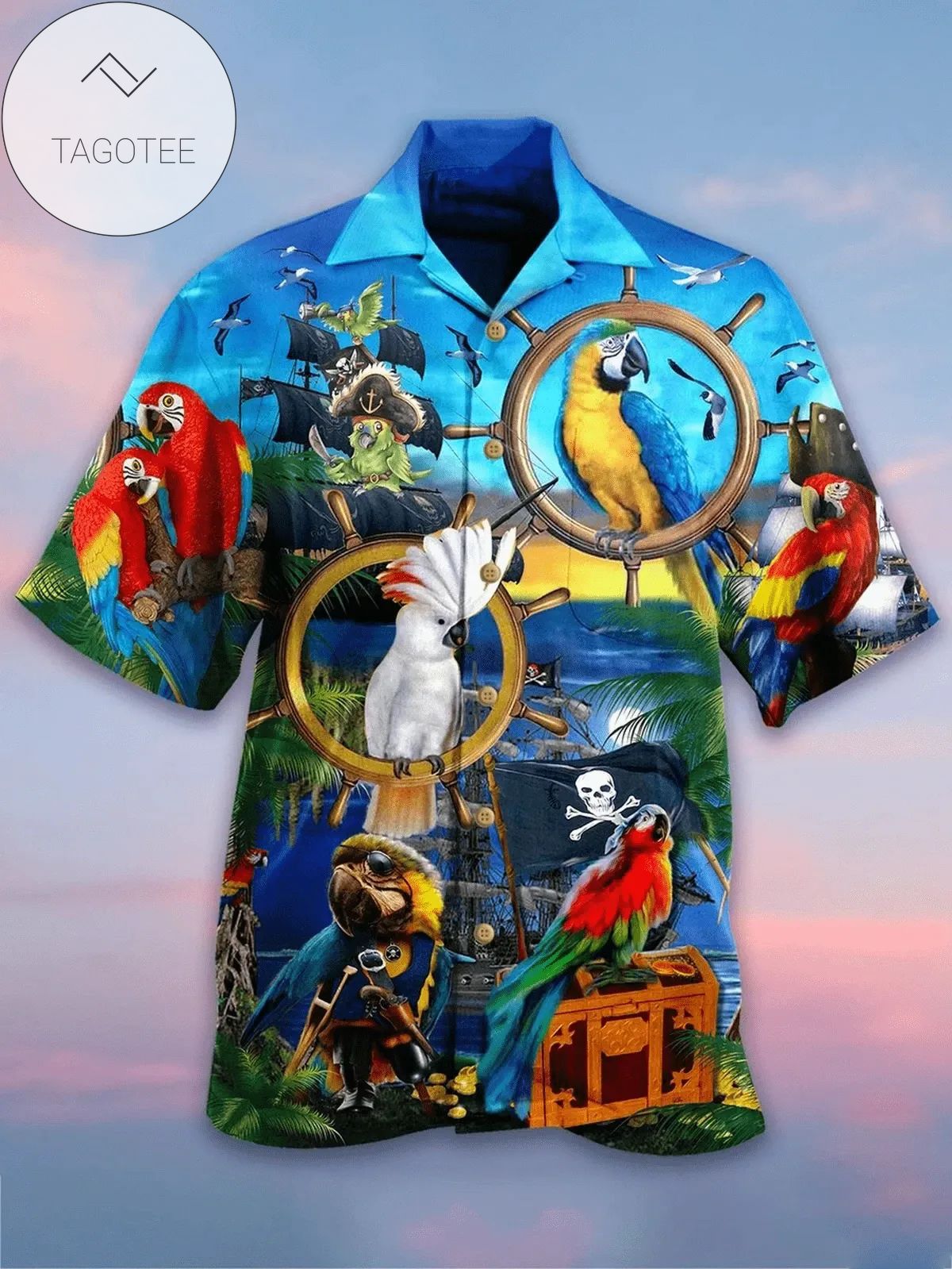 Colorful Parrot Pirates Hawaiian Unisex Aloha Shirts #h