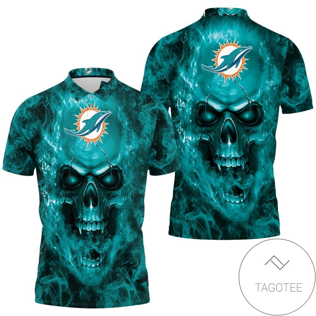 Dolphins Nfl Fans Skull All Over Print Polo Shirt