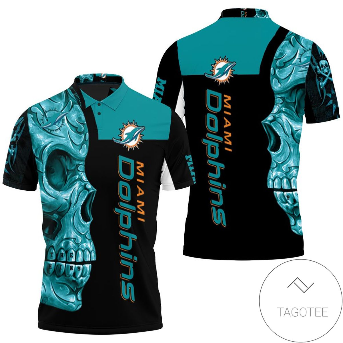 Dolphins Nfl Skull 3d Printed All Over Print Polo Shirt