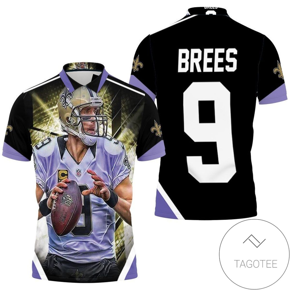 Drew Brees 9 New Orleans Saints Purple All Over Print Polo Shirt All-over Print