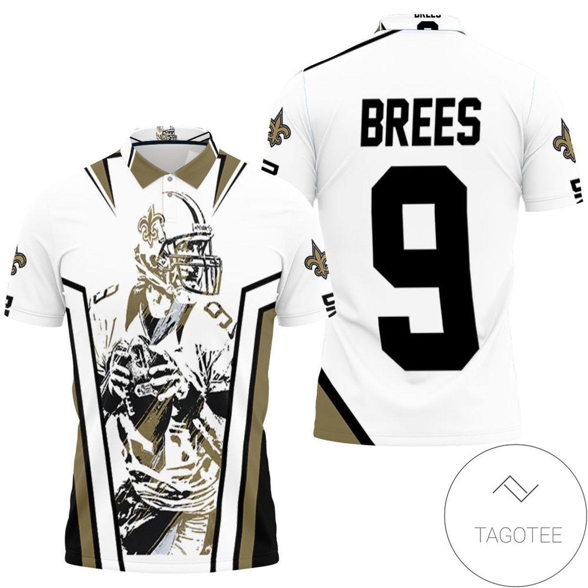 Drew Brees New Orleans Saints Watercolor White Background All Over Print Polo Shirt All-over Print