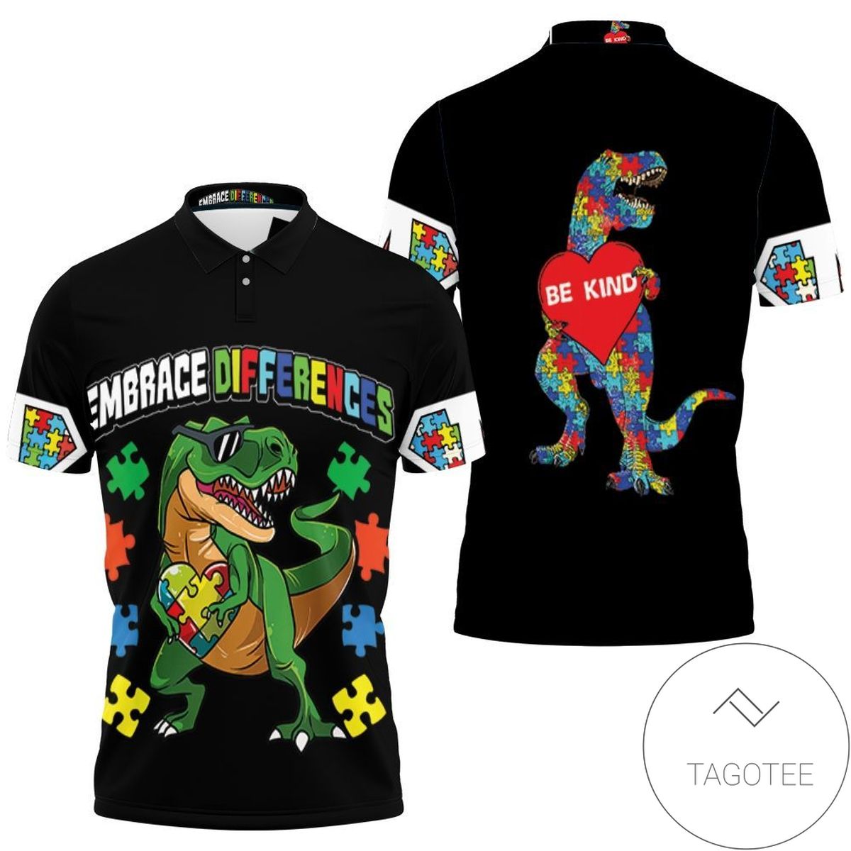 Embrace Differences Dinosaurs Autism All Over Print Polo Shirt