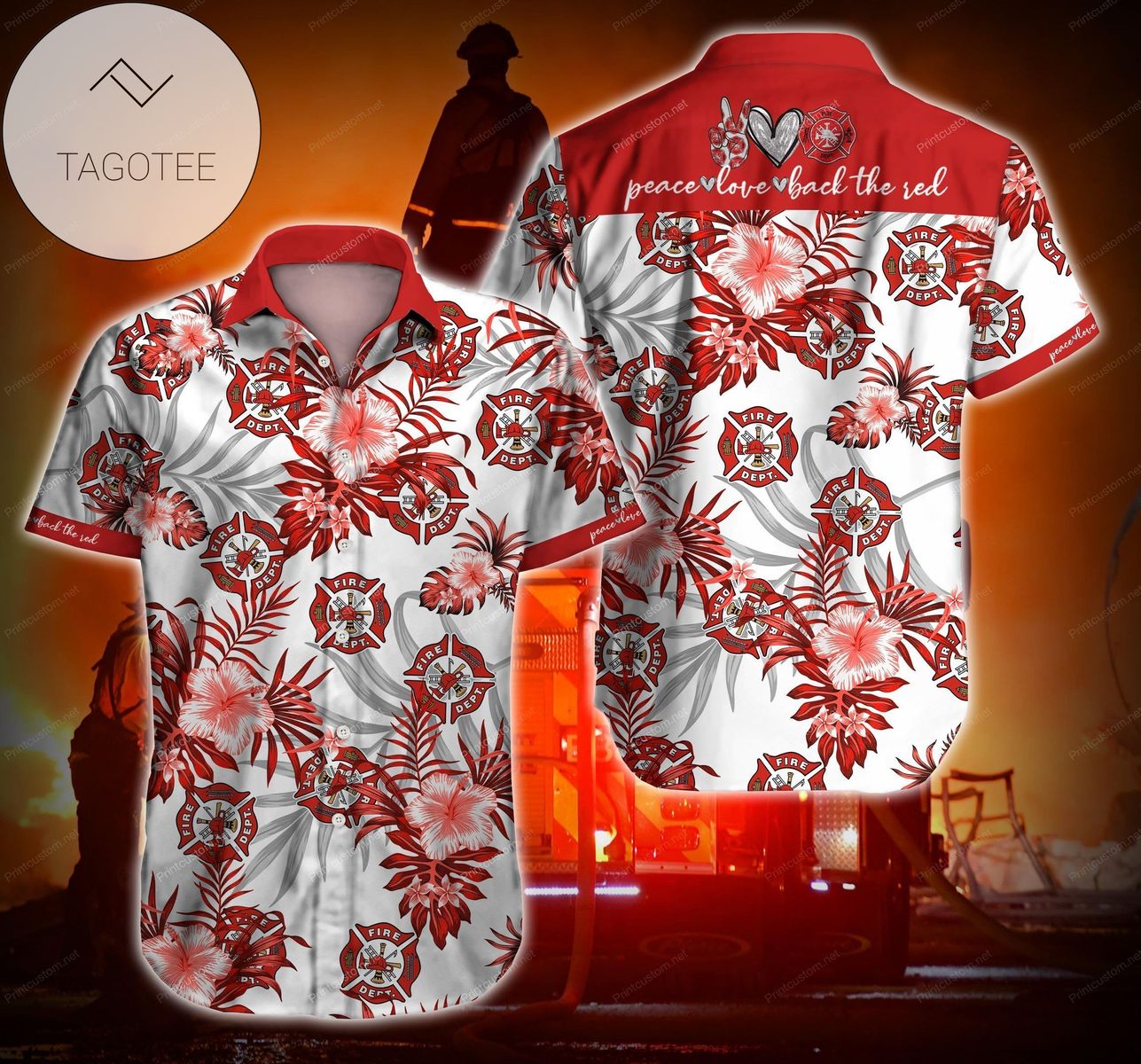 Firefighter Peace Love Authentic Hawaiian Shirt 2022 White