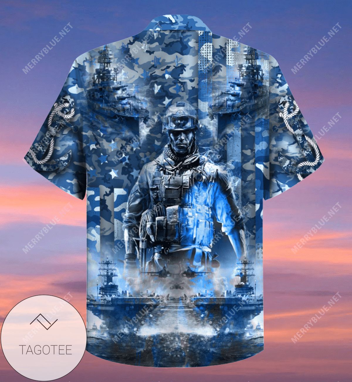 Get Here Navy Ocean Grunge Style Hawaiian Shirt