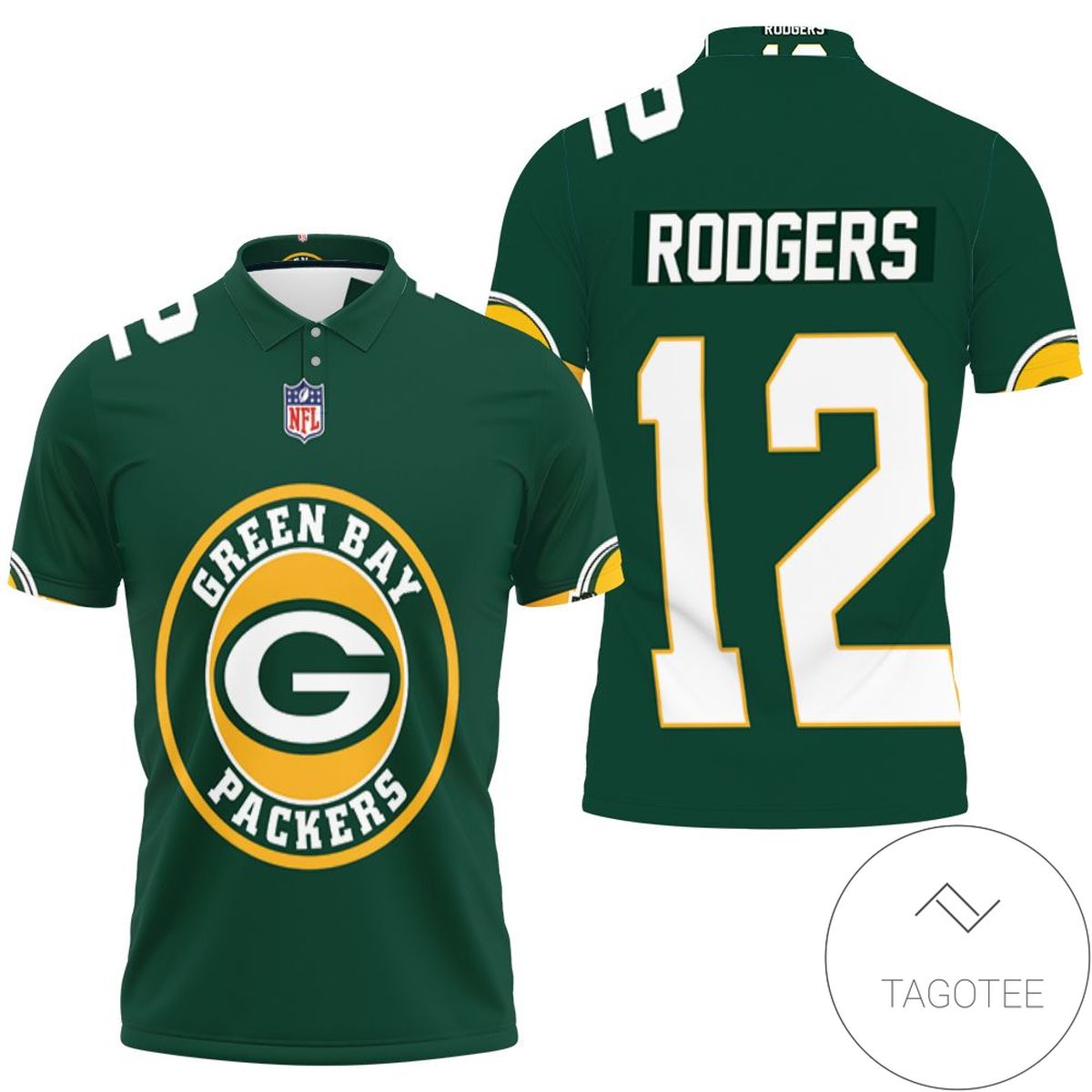 Green Bay Packers Aaron Rodgers 12 3d Jersey All Over Print Polo Shirt