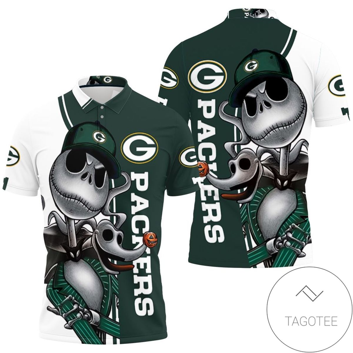 Green Bay Packers Jack Skellington And Zero All Over Print Polo Shirt