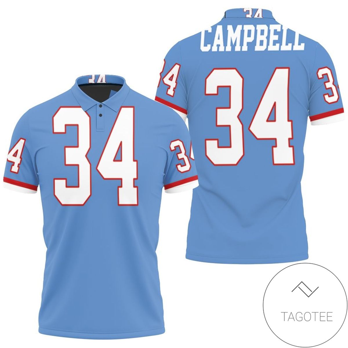 Houston Oilers Earl Campbell Light Blue 1980 Throwback Retired Player Jersey Inspired Style All Over Print Polo Shirt