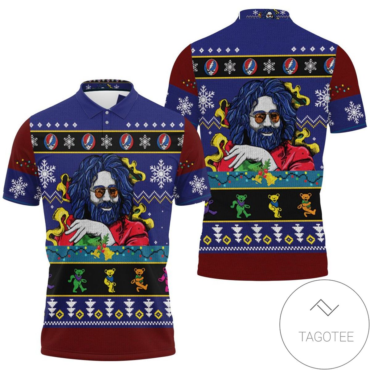 Jerry Garcia Grateful Dead Christmas Bears Christmas Kniting Pattern 3d Jersey All Over Print Polo Shirt