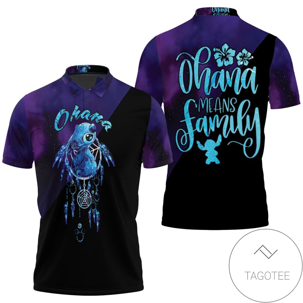 Lilo And Stitch Ohana Means Family Dreamcatcher Galaxy Style 3d All Over Print Polo Shirt