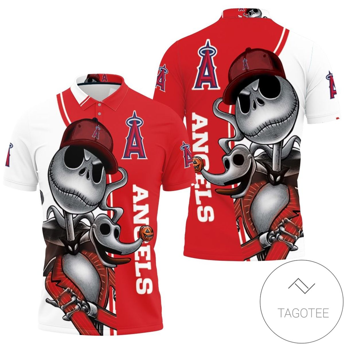 Los Angeles Angels Jack Skellington And Zero All Over Print Polo Shirt