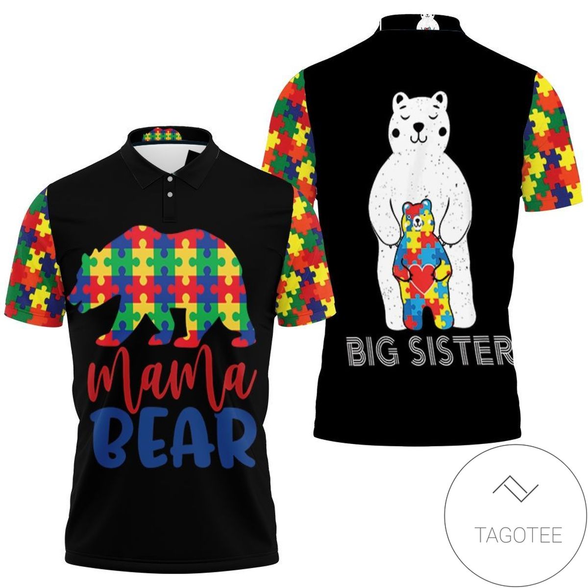 Mama Bear Big Sister Autism Support All Over Print Polo Shirt