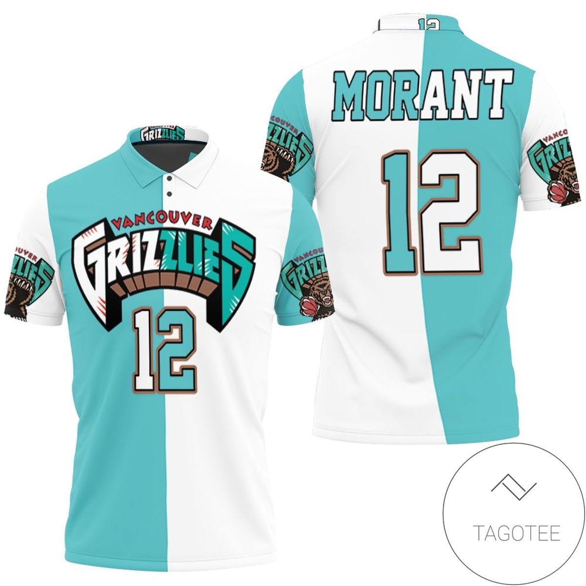Memphis Grizzlies Ja Morant 12 2020 Nba New Arrival White & Teal All Over Print Polo Shirt