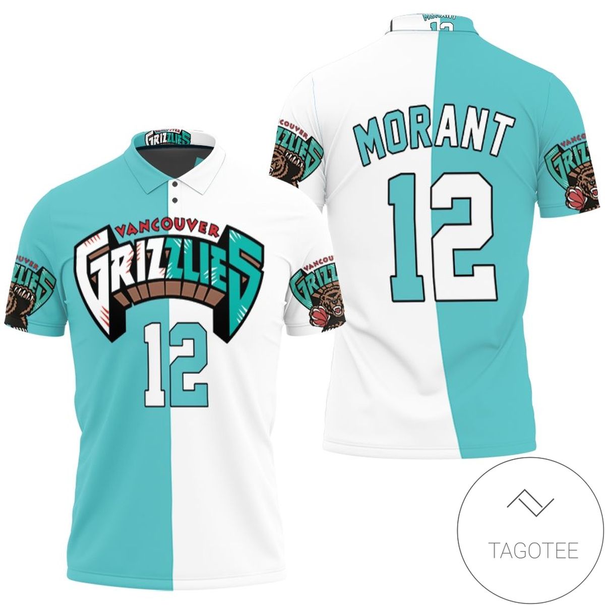 Memphis Grizzlies Ja Morant #12 Nba Great Player 2020 White Teal 3d Designed Allover Gift For Grizzlies Fans All Over Print Polo Shirt