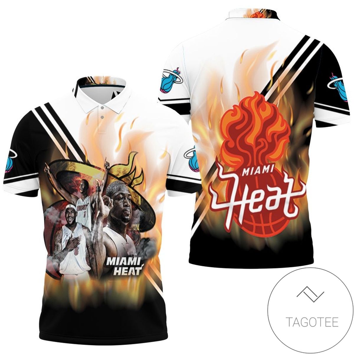 Miami Heat Big Three Chris Bosh Lebron James Dwyane Wade On Fire For Fan All Over Print Polo Shirt