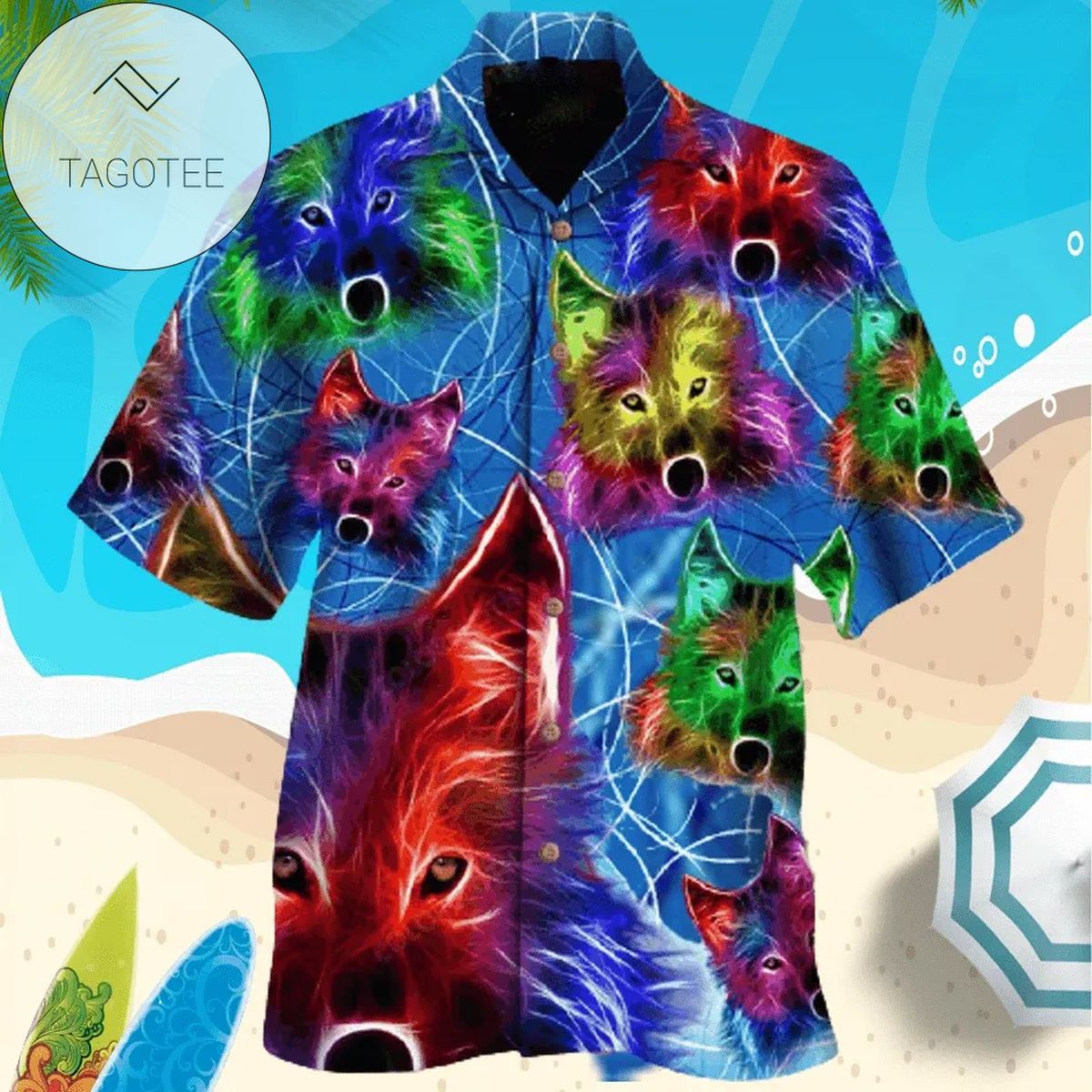 Neon Light Wolf Hawaiian Shirts #va