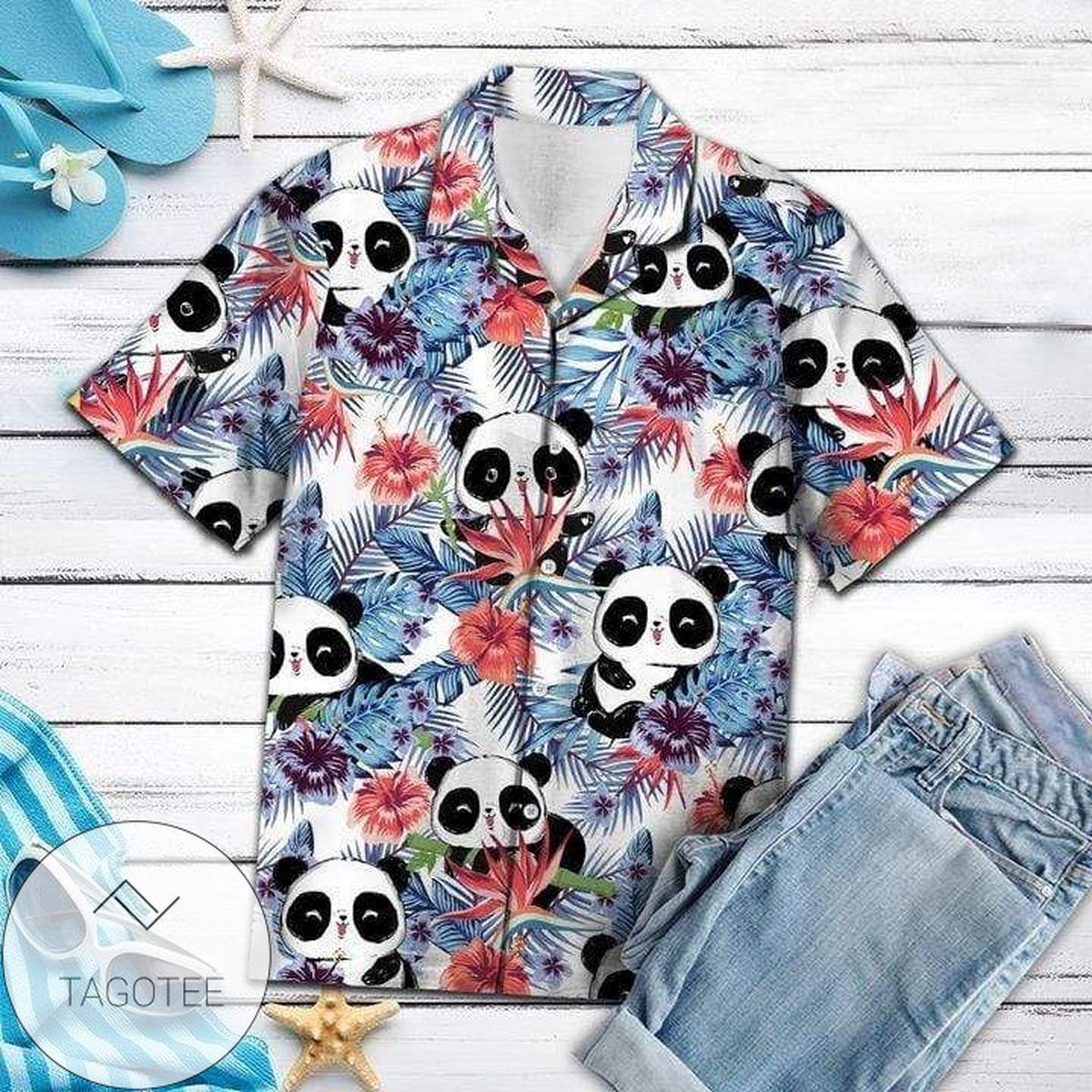 Panda Tropical Summer Hawaiian Aloha Shirts H