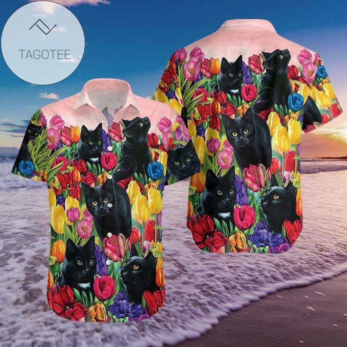 Shop From 1000 Unique Black Cat Dream And Tulip Garden Hawaiian Shirt 220221l