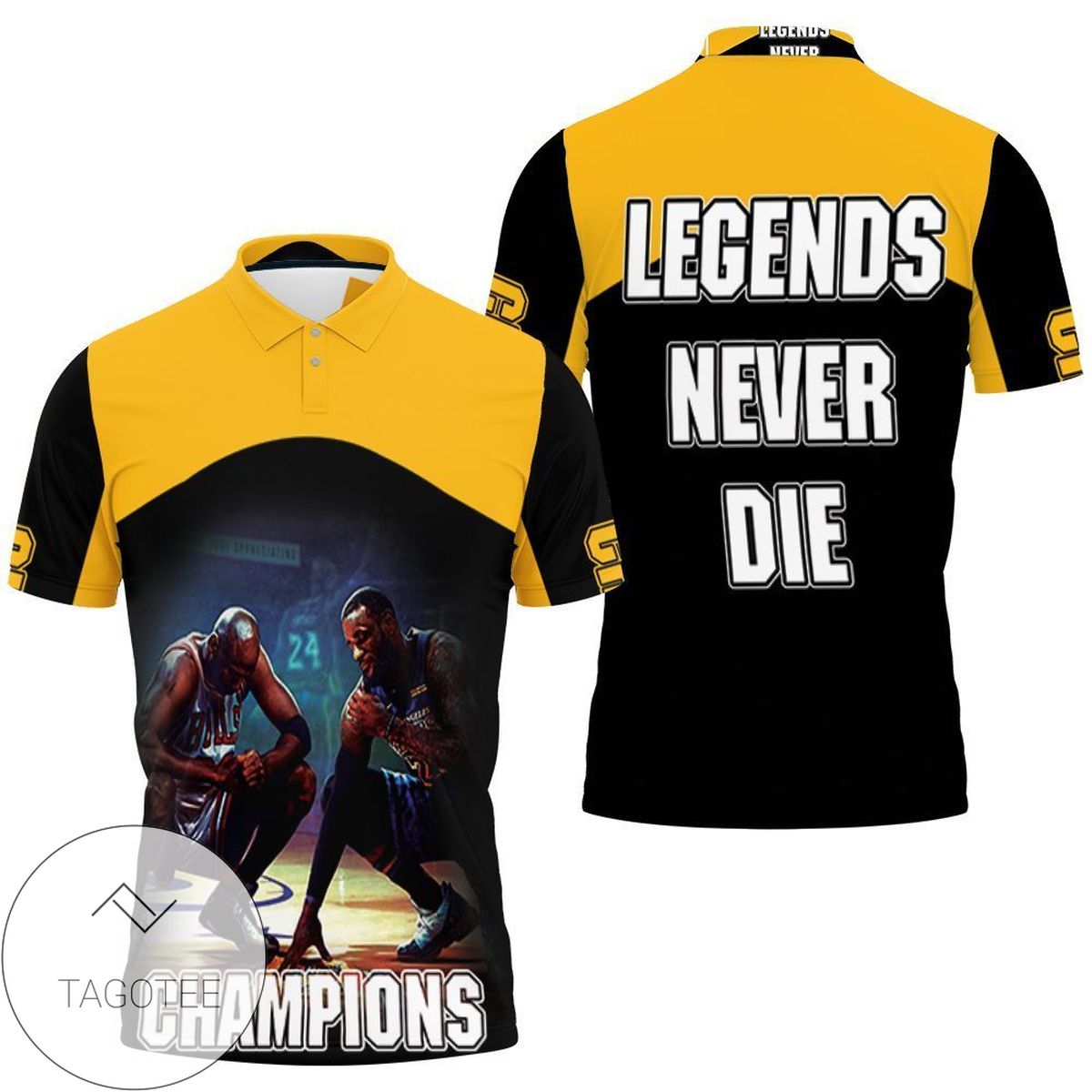 Kobe Bryant Lebron James Legend Never Dies Los Angles Lakers Champions 3d Printed All Over Print Polo Shirt