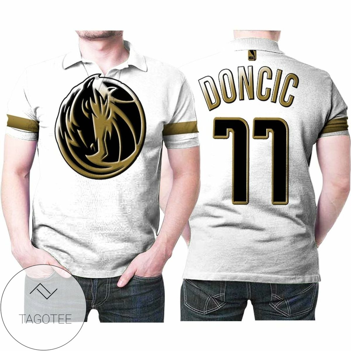 Dallas Mavericks Luka Doncic 77 Nba Golden Edition White Jersey All Over Print Polo Shirt