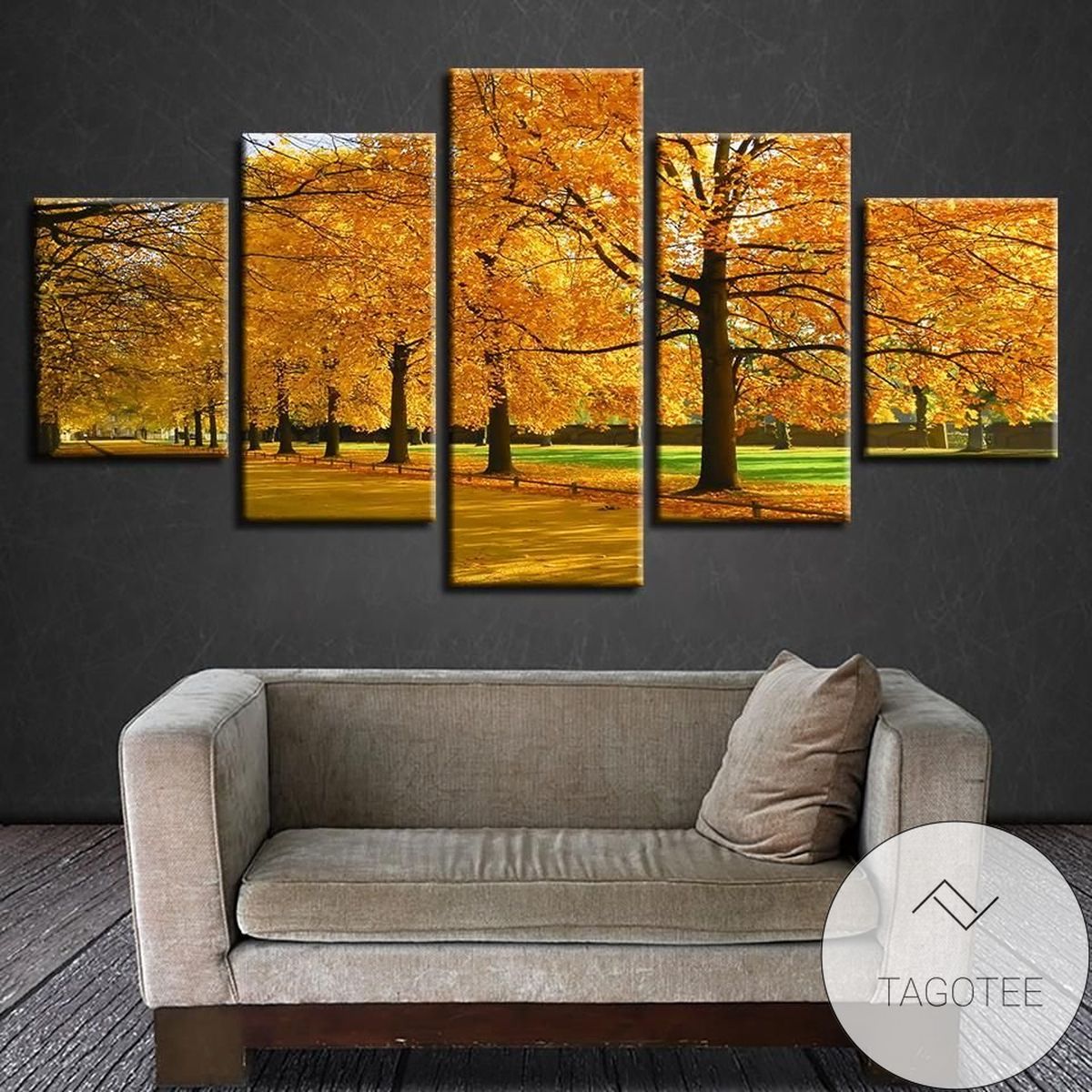 3D Autumn Tree Landscape Nature Five Panel Canvas 5 Piece Wall Art Set