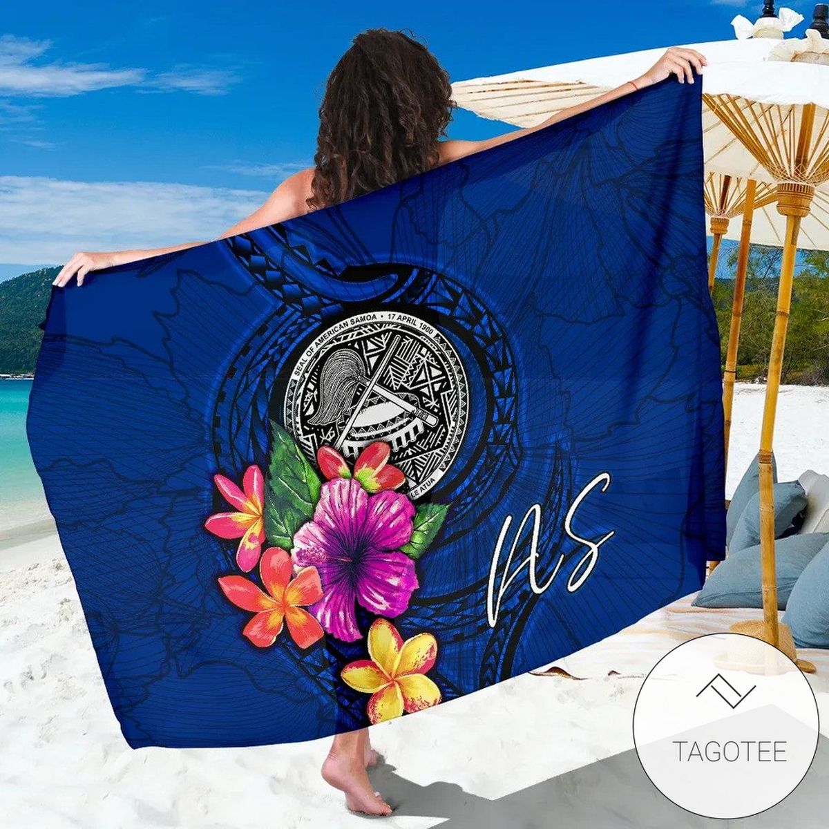 American Samoa Polynesian Sarong Floral With Seal Blue Hawaiian Pareo Beach Wrap