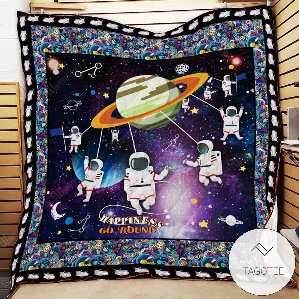 Astronaut Happiness Go ‘Round Quilt Blanket