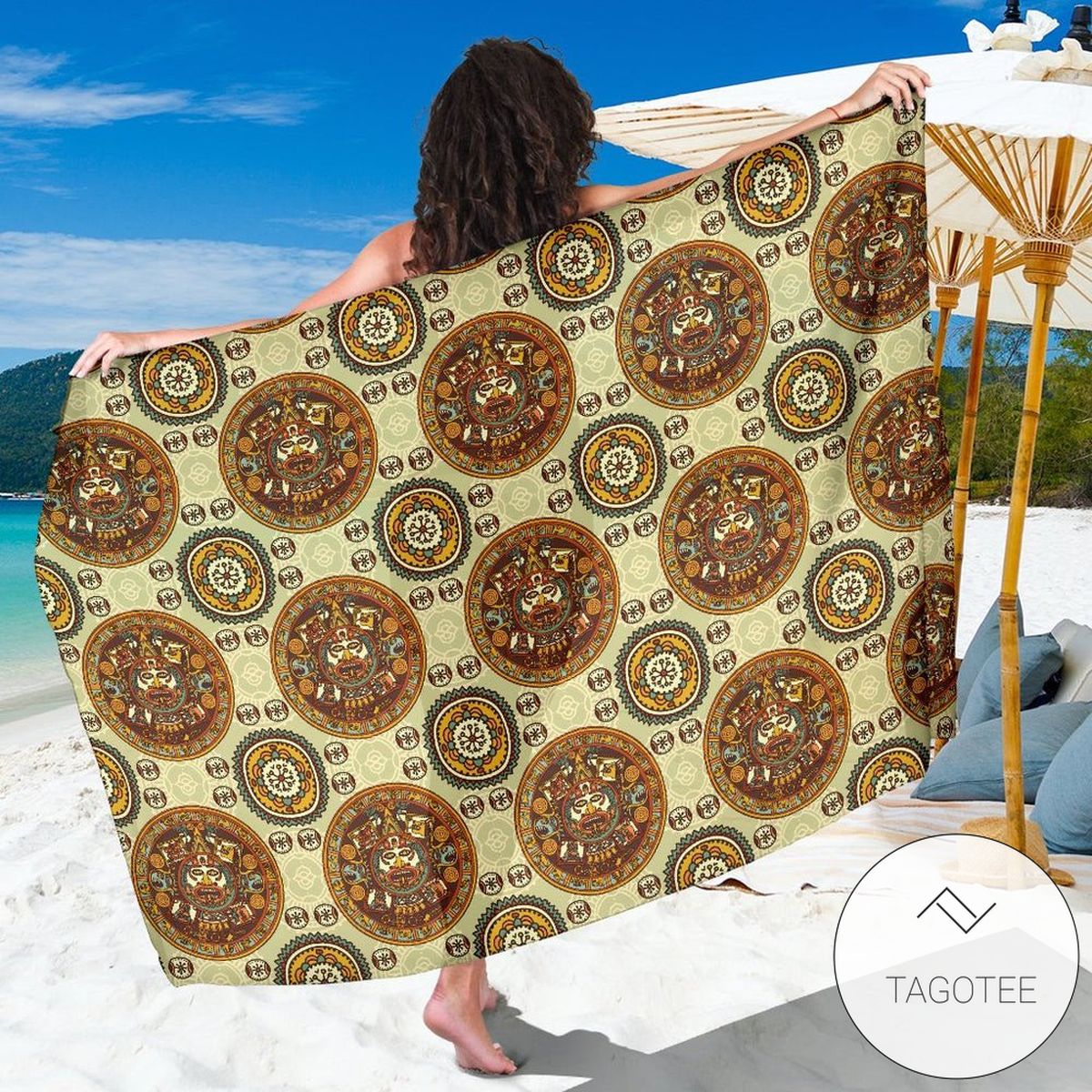 Calendar Aztec Themed Print Pattern Sarong Womens Swimsuit Hawaiian Pareo Beach Wrap