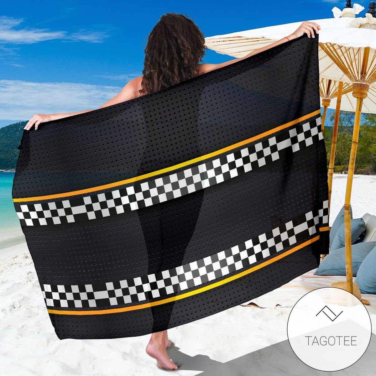 Checkered Flag Yellow Line Style Sarong Womens Swimsuit Hawaiian Pareo Beach Wrap