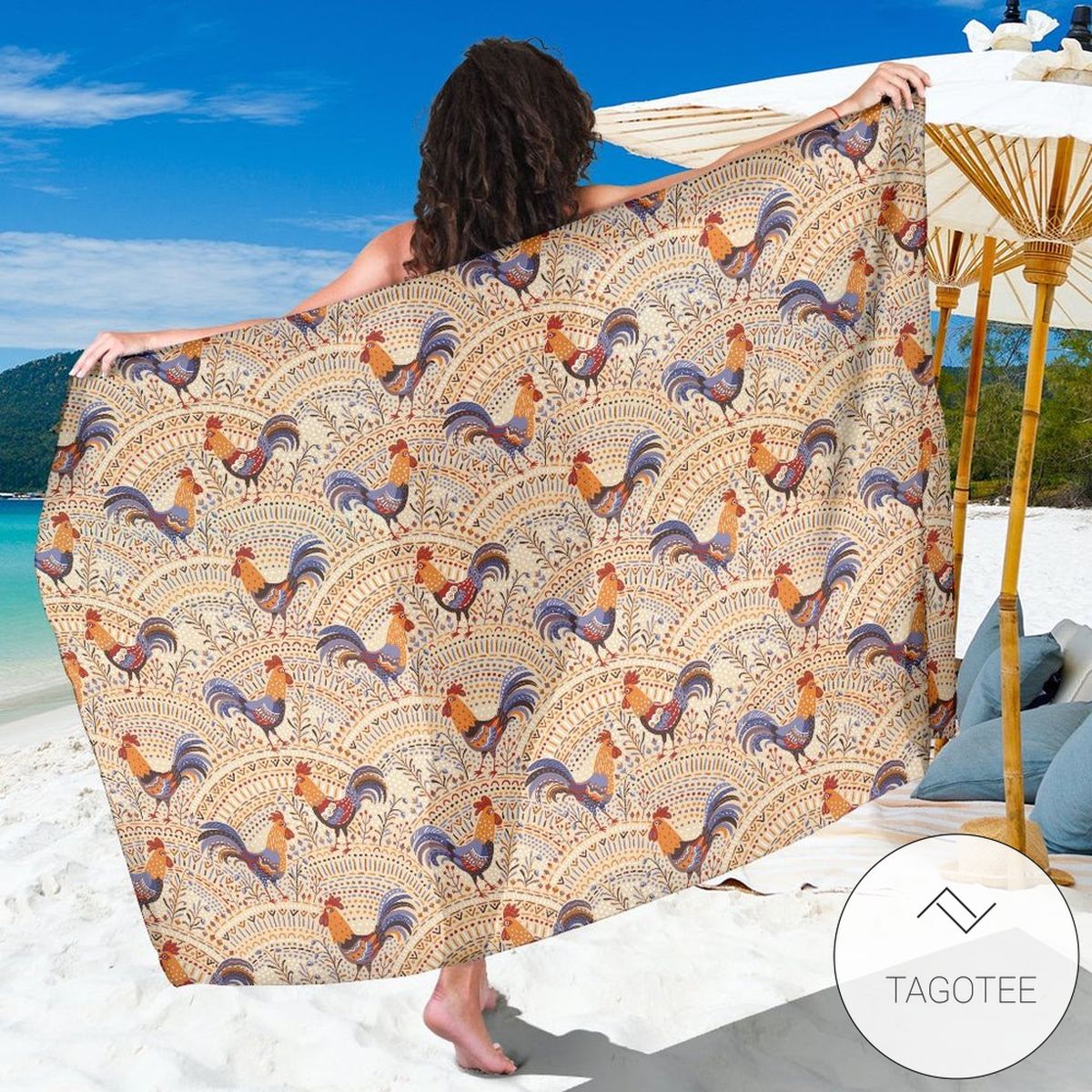 Chicken Boho Style Pattern Sarong Womens Swimsuit Hawaiian Pareo Beach Wrap