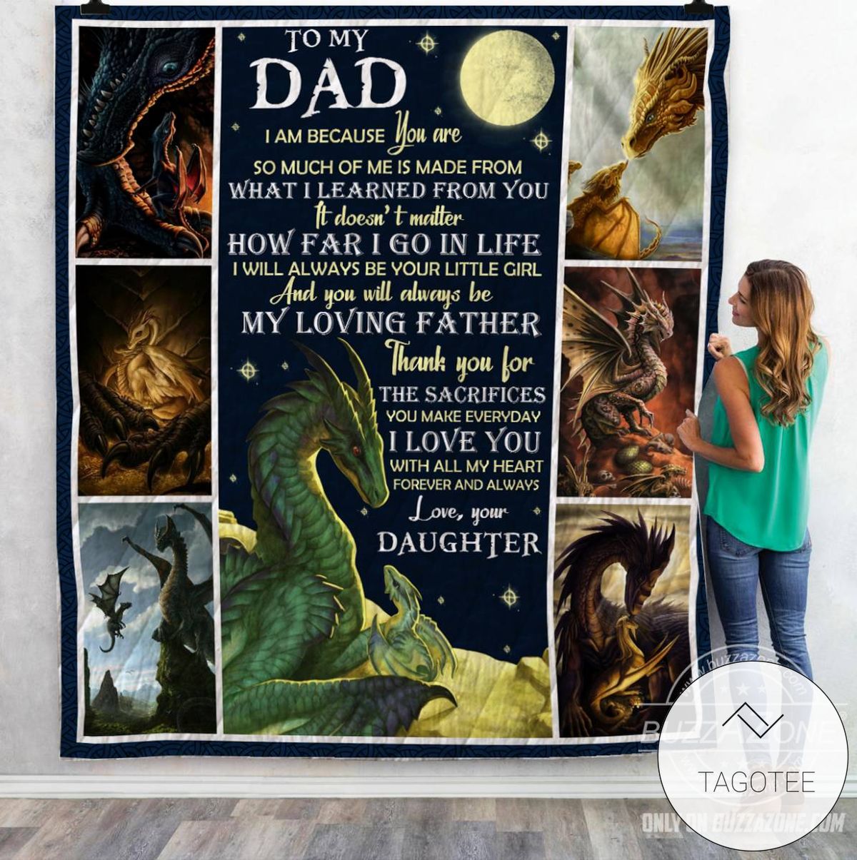 Daughter To Father Dragon Am Because You Are Quilt Blanket