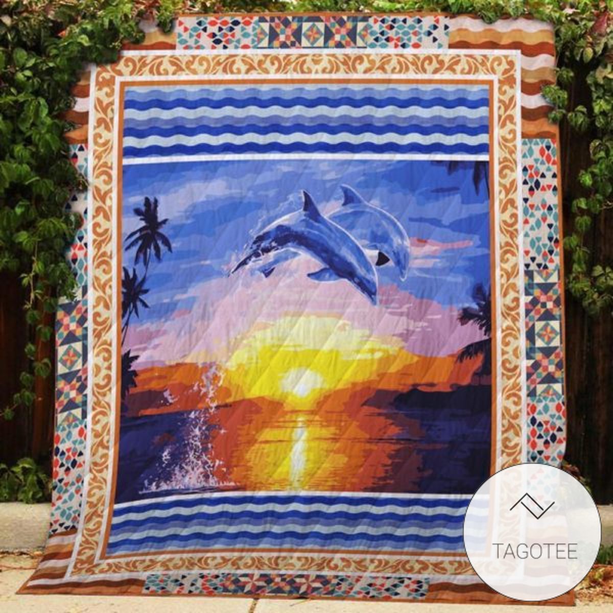 Dolphins Oil Paint Quilt Blanket