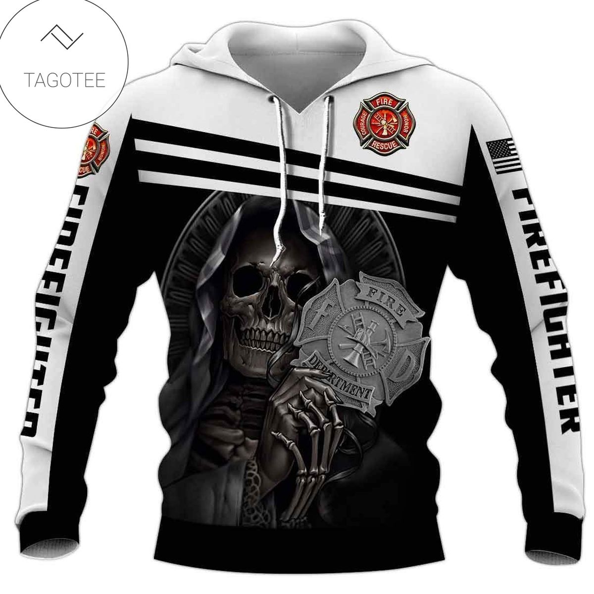 Firefighter Black And White Hoodie