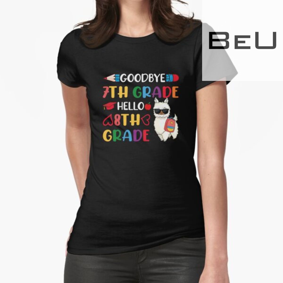 Goodbye 7th Grade Hello 8th Grade Llama Girls 2022 Graduation Gift Fitted T-shirt