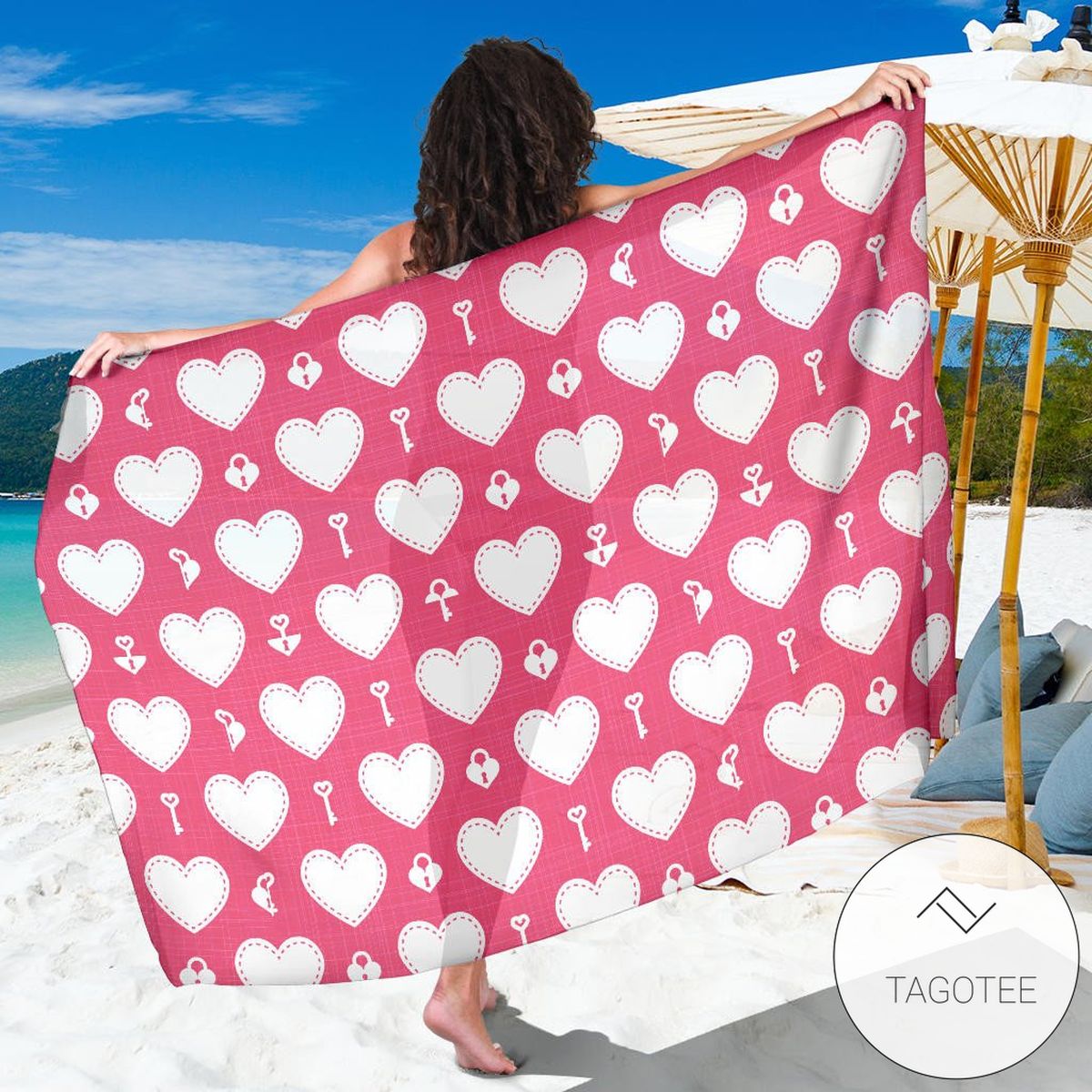 Heart Key Pattern Print Sarong Womens Swimsuit Hawaiian Pareo Beach Wrap