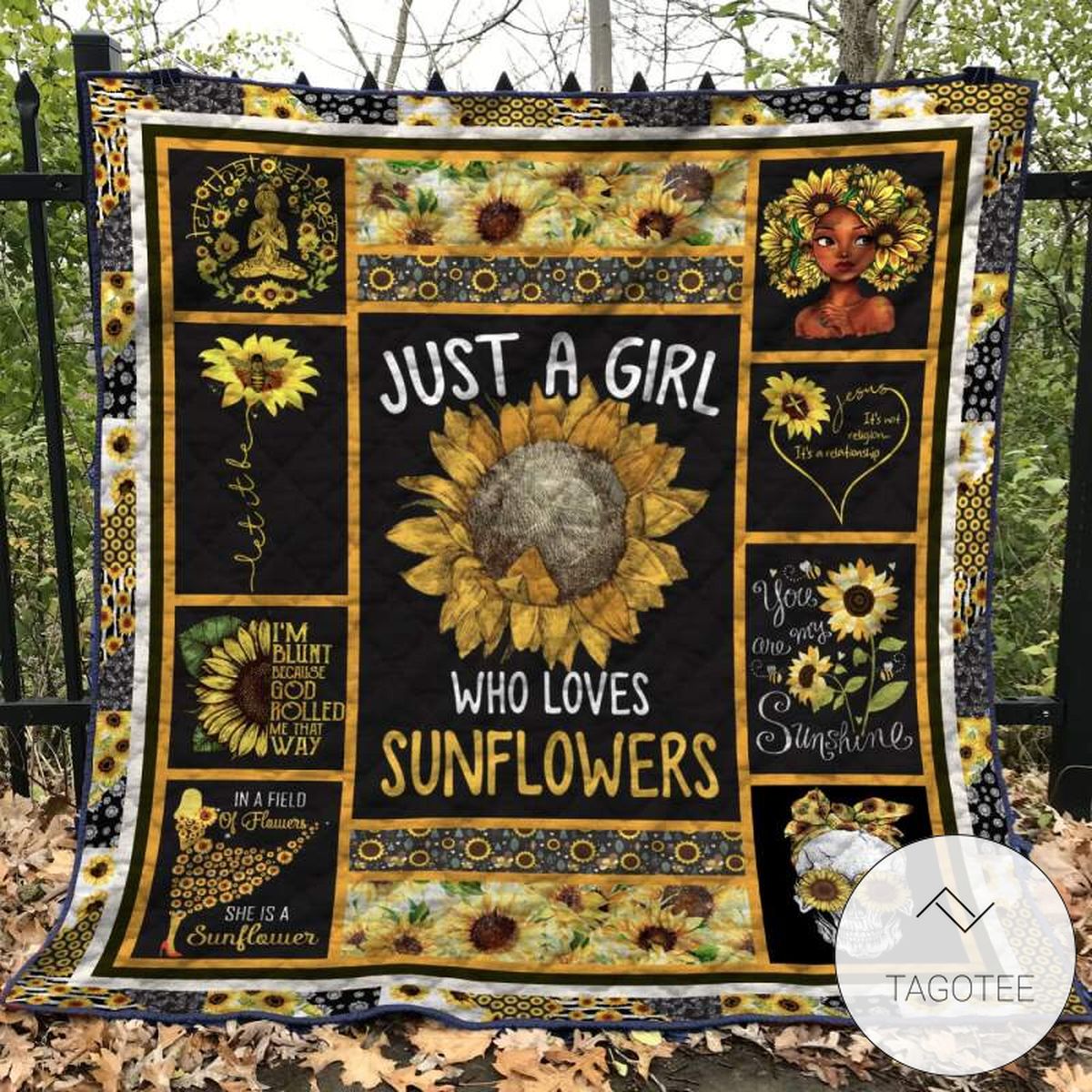 Hippie Sunflower Girl Quilt Blanket