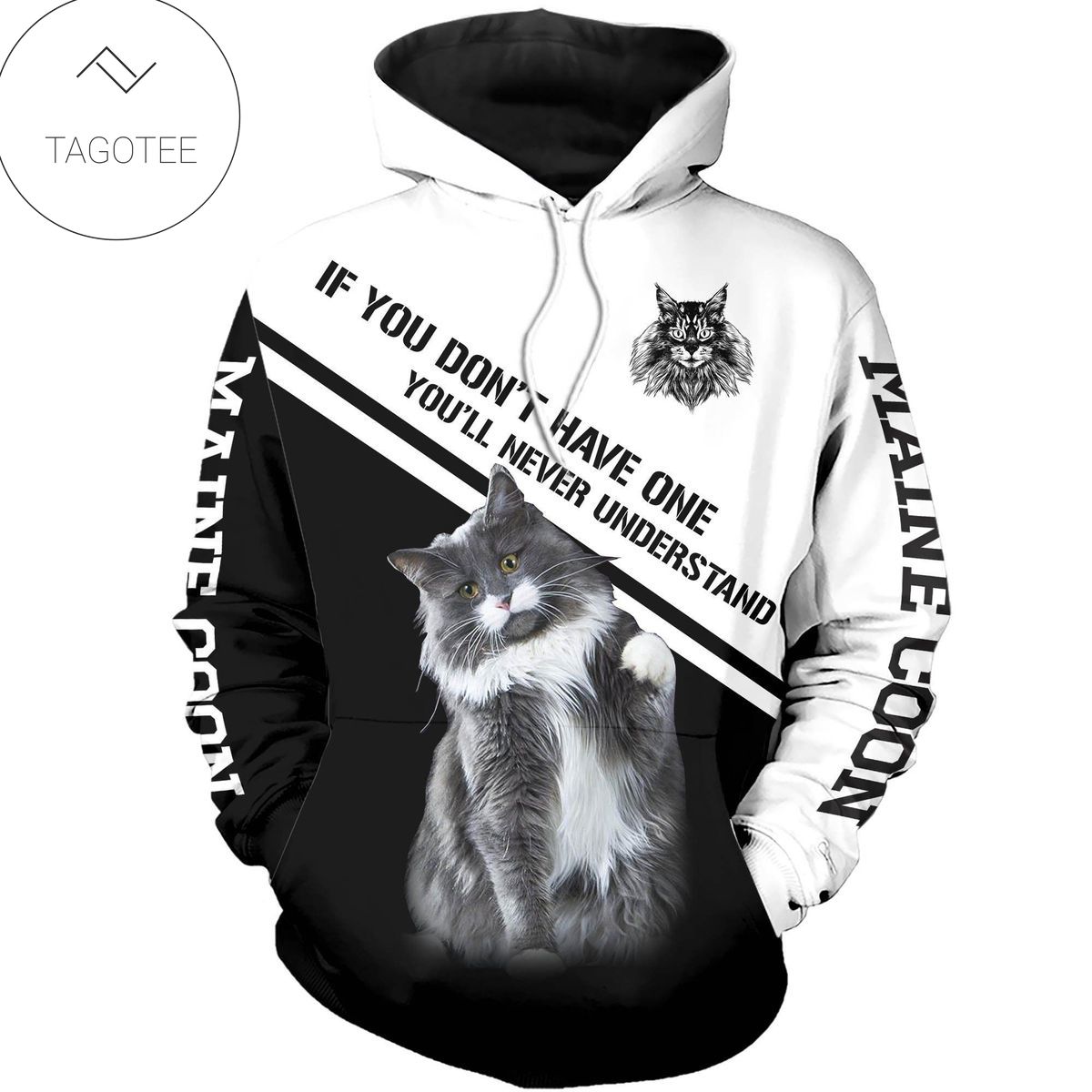 Maine Coon Cat Black And White Cute Hoodie
