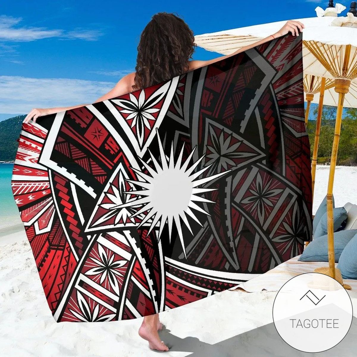 Marshall Islands Sarong Tribal Flower Special Pattern Red Color Hawaiian Pareo Beach Wrap